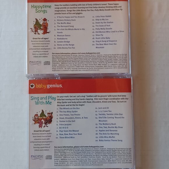 2004 Baby Genius CD 2 Pack - Happytime Songs & Sing and Play with Me - Picture 2 of 5